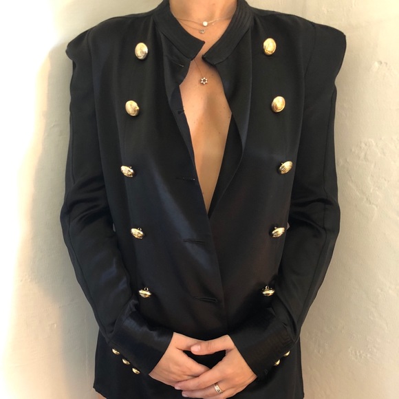 Balmain H&M Silk Jacket in Black Gold Buttons SZ 2 - Picture 3 of 9